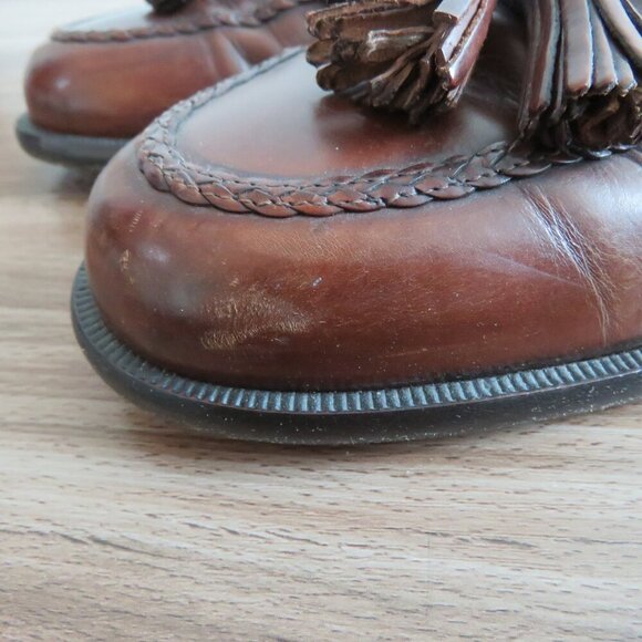COLE HAAN BRAGANO Cognac Leather Tassel Slip On Loafers Preppy Made In Italy - - Picture 3 of 15
